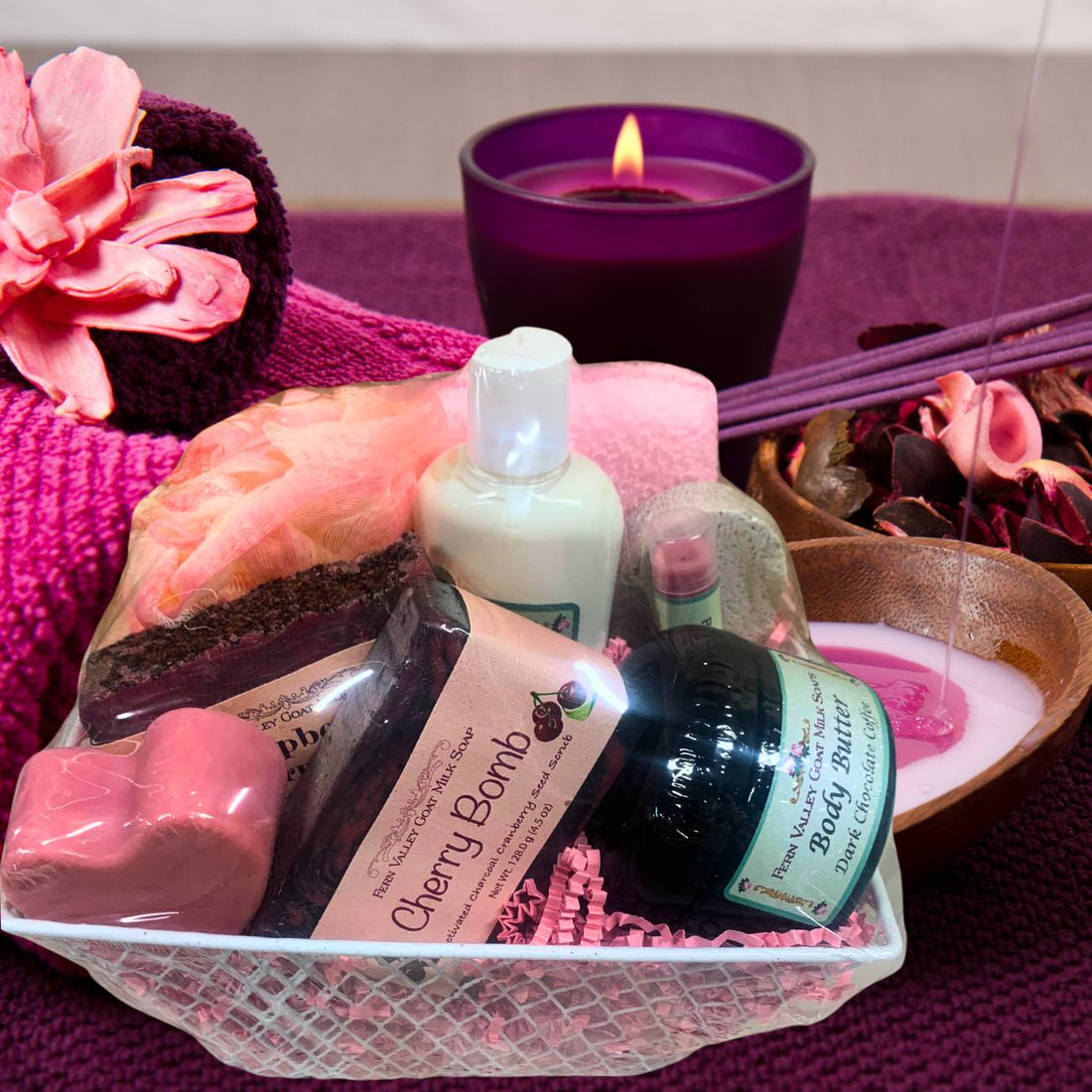 Handmade Goat Milk Soap | Cherry Bomb Spa Basket